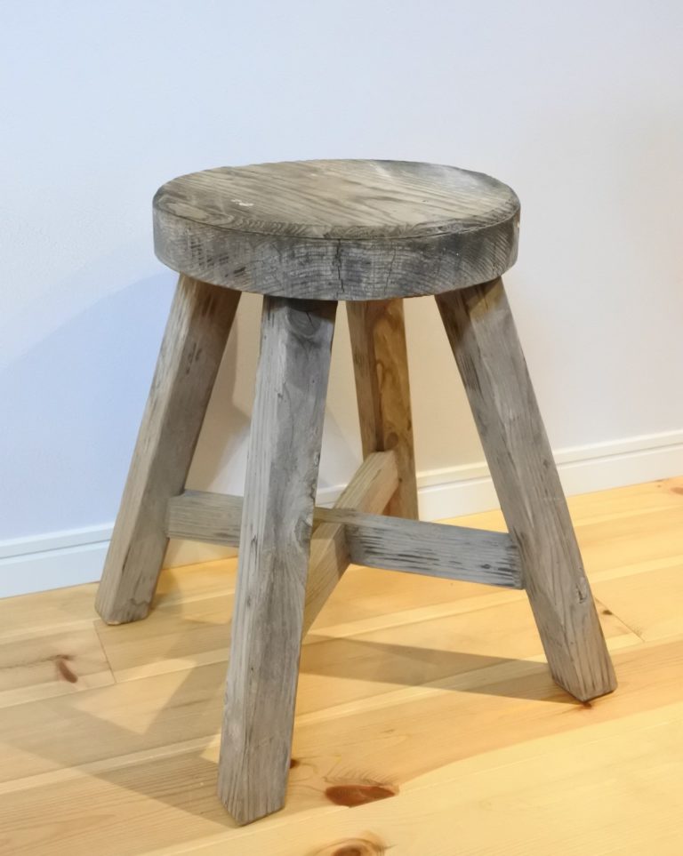 ① 昭和レトロ 古道具 無垢材 丸椅子 スツール 木製椅子 古家具 花台 